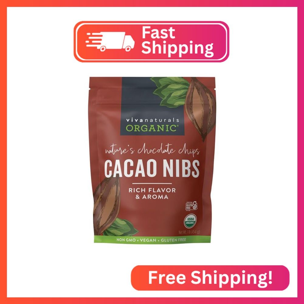 Viva Naturals Organic Cacao Nibs, Unsweetened, 1 LB (454 g), Keto Friendly, Vega