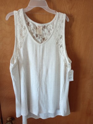 Faded Glory Women's Sleeveless Solid Ivory Ribbed Lace Tank Top XL 16-18 NWT