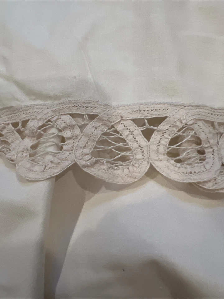 Vintage King Size Dust Ruffle Trimmed In Lace - Image 2 of 2