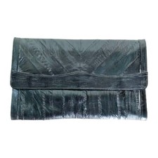 Black Genuine Eel Skin Envelope Clutch Bag Handbag with Pockets Nice 