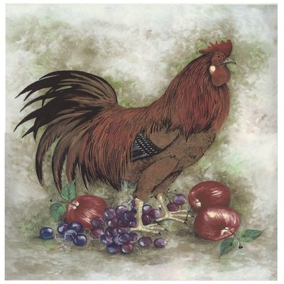 Rooster Apples Grapes Tile with Background 12 Inch 1 pc Overglaze Waterslide Cer