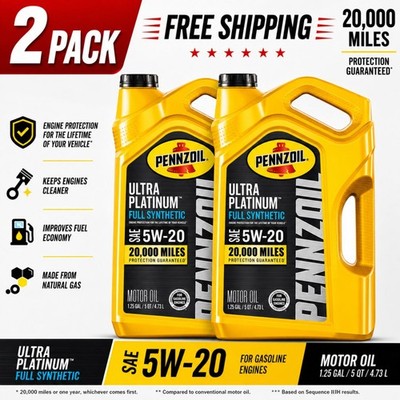 2 Pack Pennzoil Ultra Platinum Full Synthetic 5W-20 Motor Oil 5 Quart
