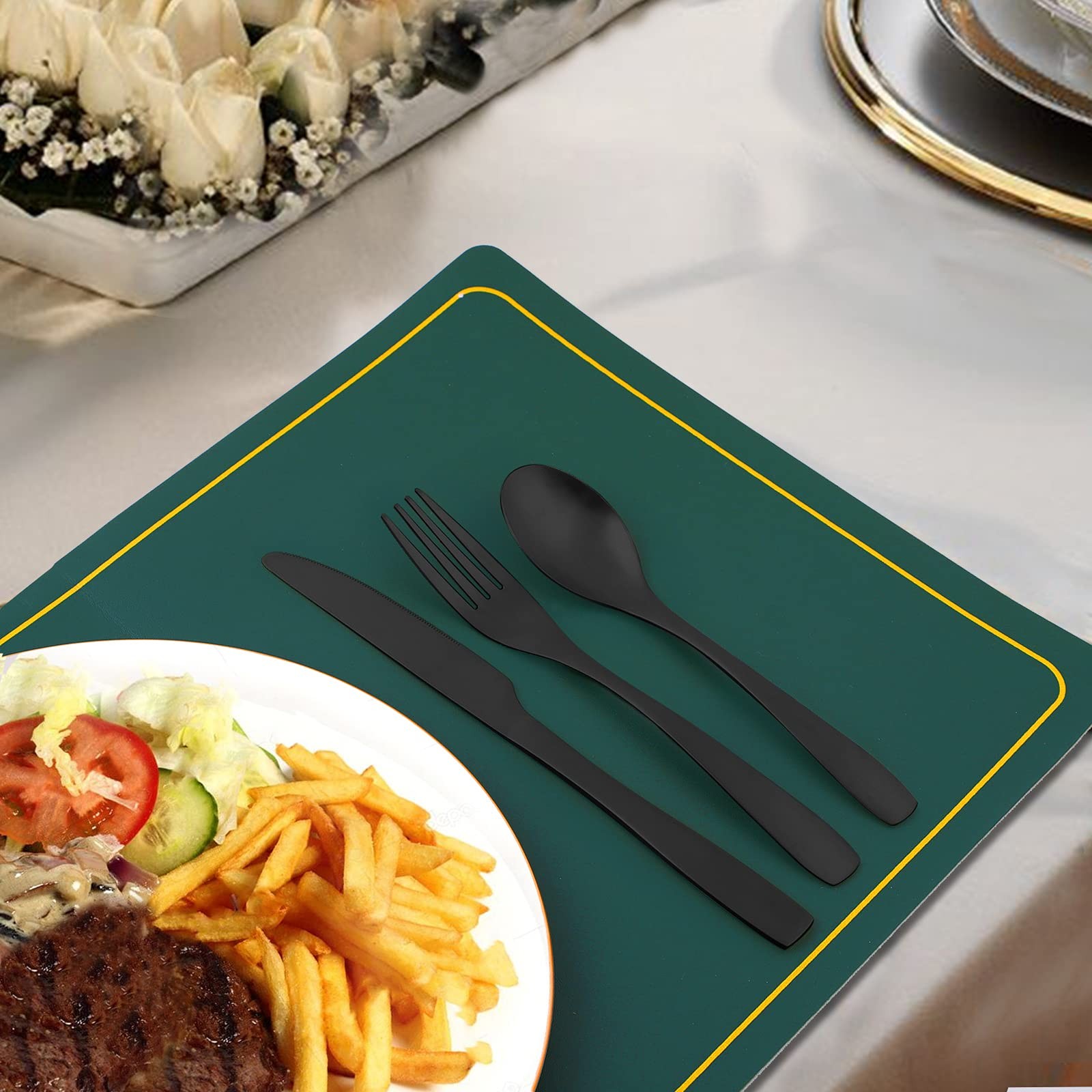 Matte Black Silverware 20 Piece, Spoon and Fork Set, Kitchen Cutlery Set for ...