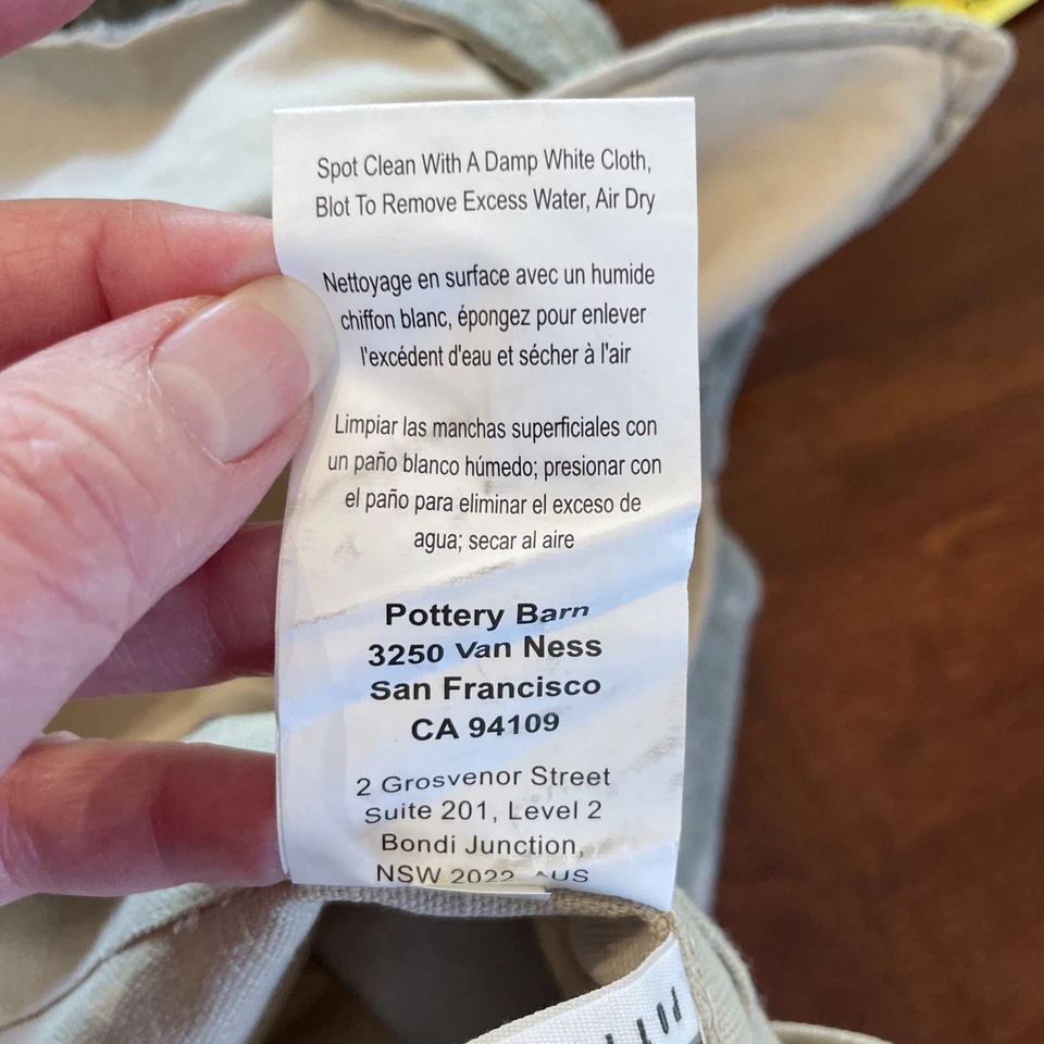 Set of 2 Pottery Barn Pillow Covers 24"x24" Sage Green Beige Embroidered Damask - Image 4 of 4