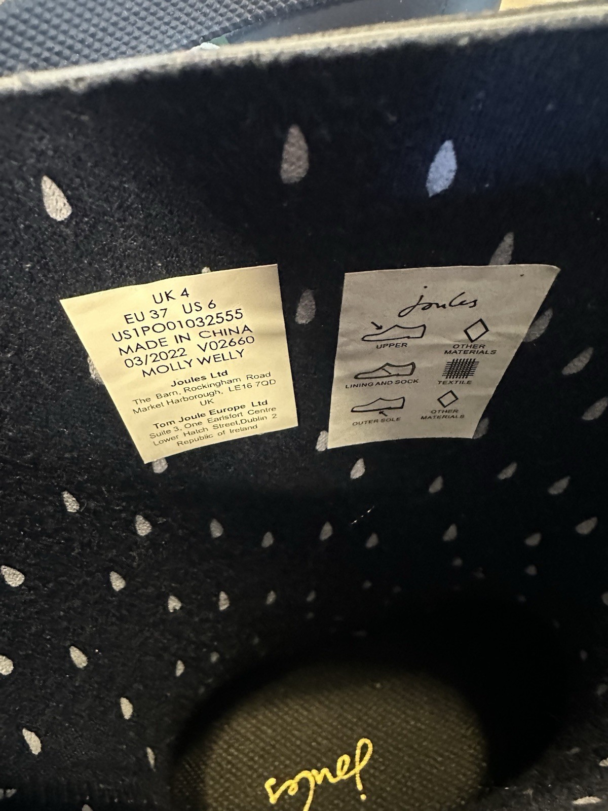 Joules Women's Molly Mid Rain Boot in Navy Floral Stripe Size US 6 NIB image 7