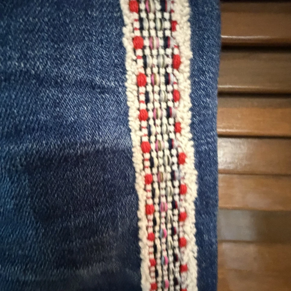 Pilcro Slim Boyfriend Crop Jeans 25 Boho Embroidered Side Stripe Anthropologie - Image 2 of 4