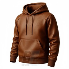 Men's Brown Premium Leather Hoodie Handmade Genuine Lambskin Leather Jacket