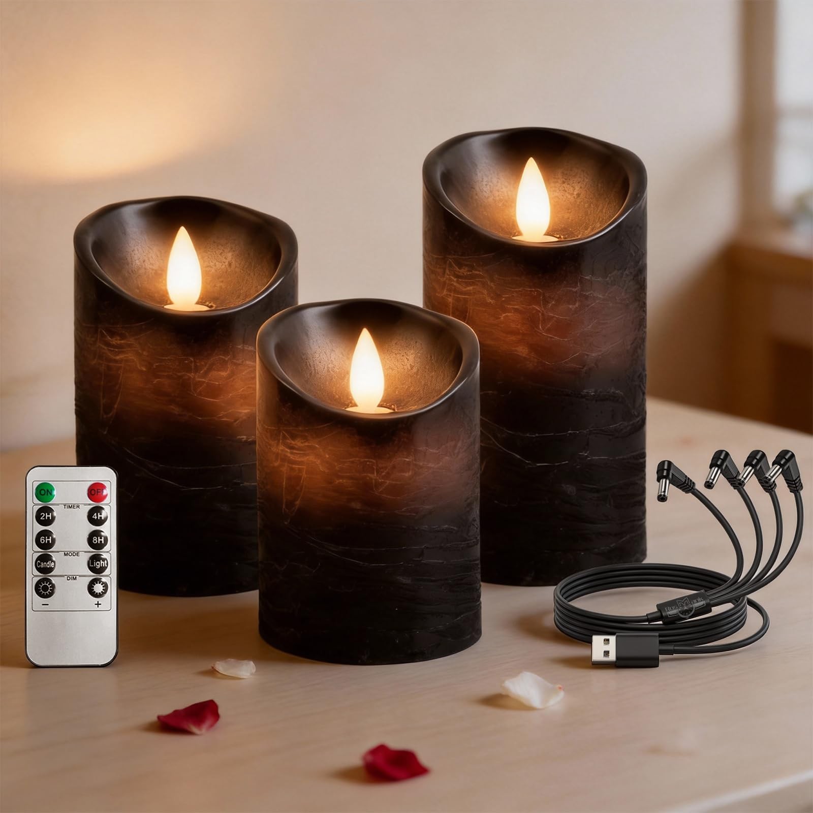 Bougies LED avec télécommande : lot de 3 bougies étanches à intensité variable pour votre jardin