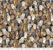 Cotton Wild Animals Owls Birds Animals Packed Fabric Print by the Yard D606.26
