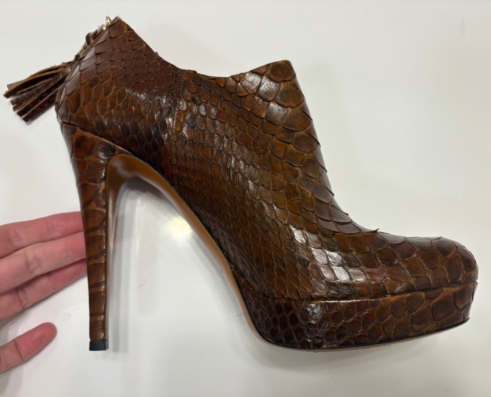 Authentic Gucci Brown Python Ankle Booties Bamboo… - image 6