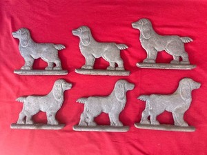 Vintage gate fence topper Dog Spaniel pointer Finial set 1960s Cast Aluminum K9