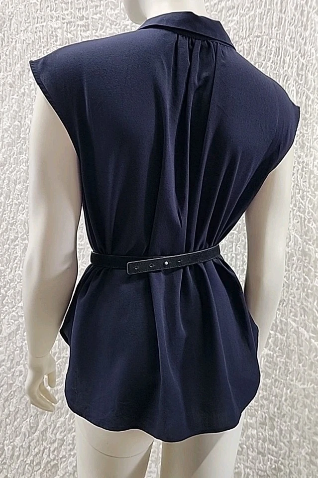 UNI QLO XS 8 Navy Comfy SHIRT Top Relaxed Blouse V-neck Pleat Lightweight #A5 - image 4 of 4