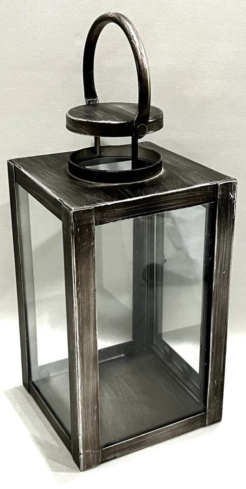 LINTERNA con MANGO-Vidrio Cerrado Metal Cepillado Gris Plata, Puerta/Pestillo-1 Pc-NUEVA Foto 3 de 4