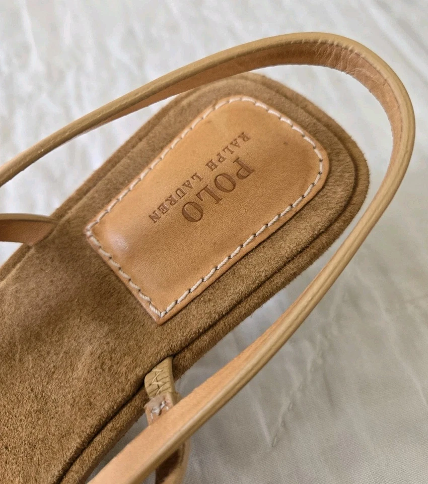 Sandalias POLO Ralph Lauren Cuero Transparente Tacón Bloque Natural Vachetta Talla 8 NUEVAS Foto 4 de 4