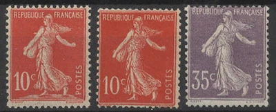 TIMBRES FRANCE année 1906 Type SEMEUSE fond Plein Série n°134 au n°136 . NEUF** - Photo 1/2