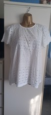 LADIES NEXT TOP SIZE 20 WHITE WITH EMBROIDERY ANGLAISE FRONT LOOSE FIT