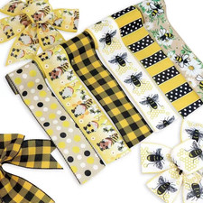 6 Rolls 30 Yards Bee Ribbon,Wired Edge Ribbon,Honey Ribbon for Spring Summer Cra