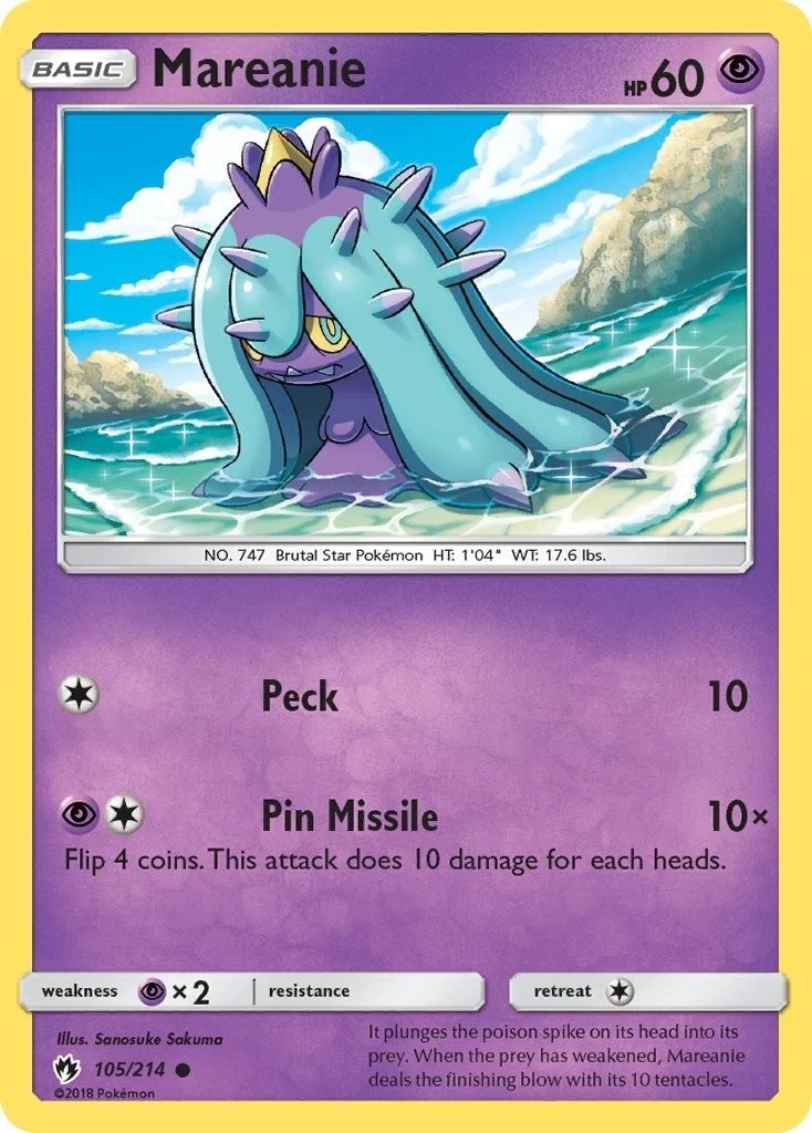 Pokemon MAREANIE Sun & Moon Lost Thunder 105/214 NM/Mint PACK FRESH