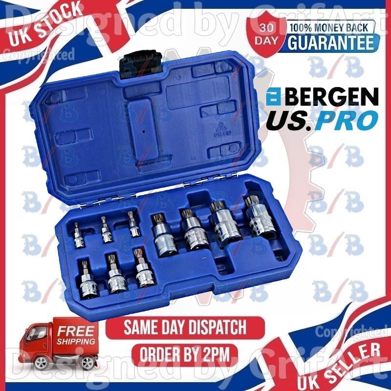 US PRO 10PC TRIPLE SQUARE SPLINE BIT SOCKETS 1/4"" 3/8"" 1/2"" DRIVE M4-M18 TAMPER
