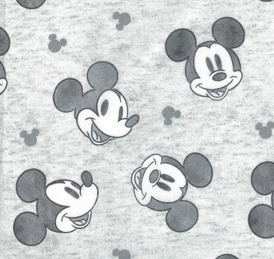 Licensed Disney Cotton Fabric CLASSIC MICKEY MOUSE Head & Ears Icons Gray Scale