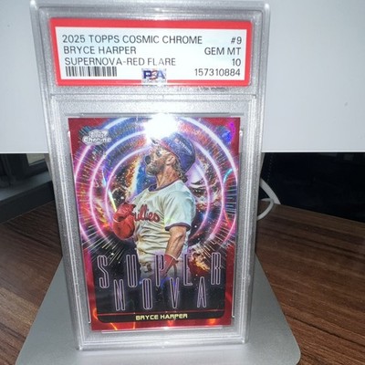 Topps 2025 Cosmic Chrome Supernova Red Flare #9 Bryce Harper PSA 10 3/5