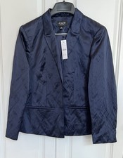 NWT J Crew Collection sz 10 navy blue textured satin open front blazer CF317