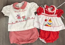 VTG Baby Girl Clothing Lot Diaper Sets Red Gingham Cradle Togs Infant