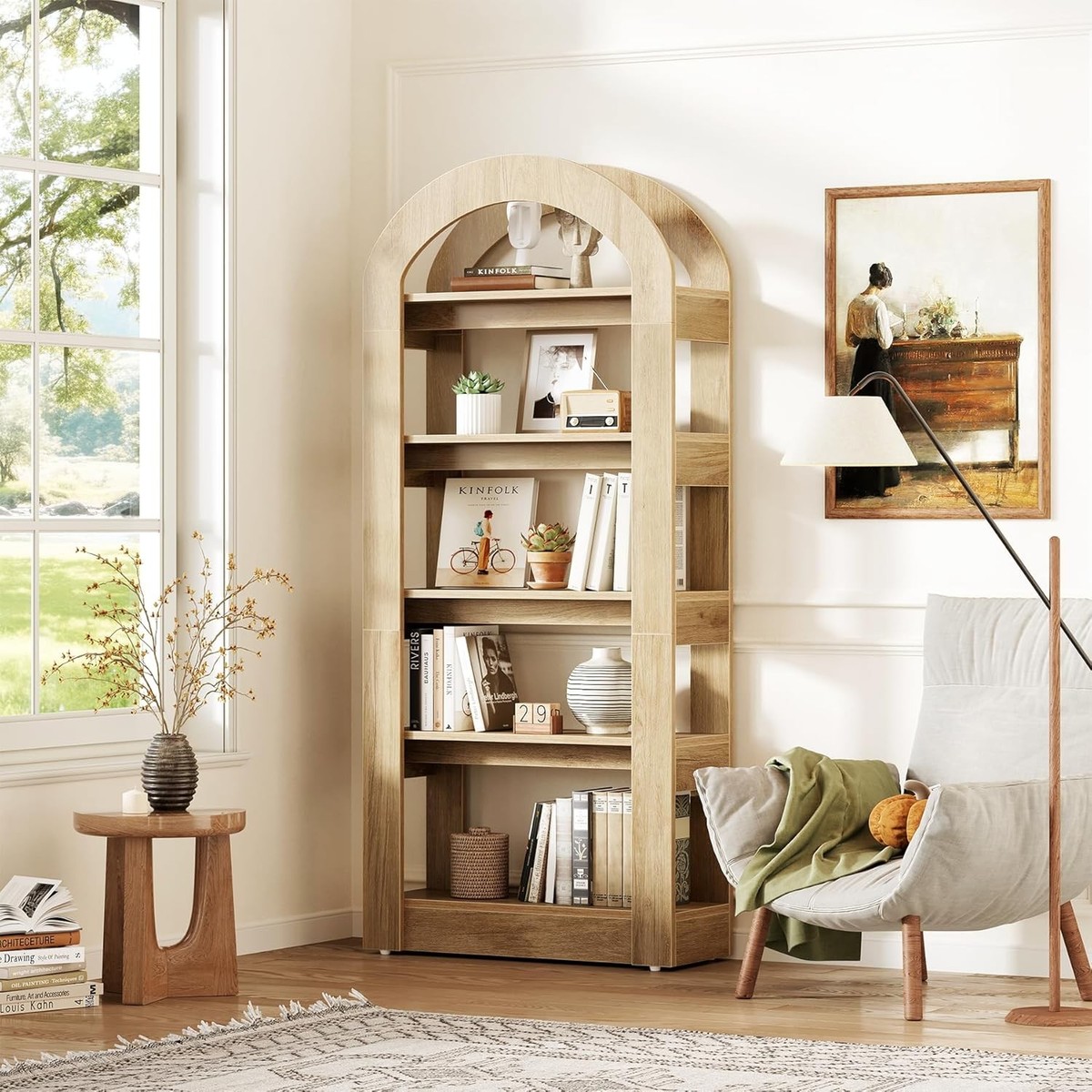 Tall Arch-Shaped Bookshelf, 70.86'' Bookcase Farmhouse Wooden Book