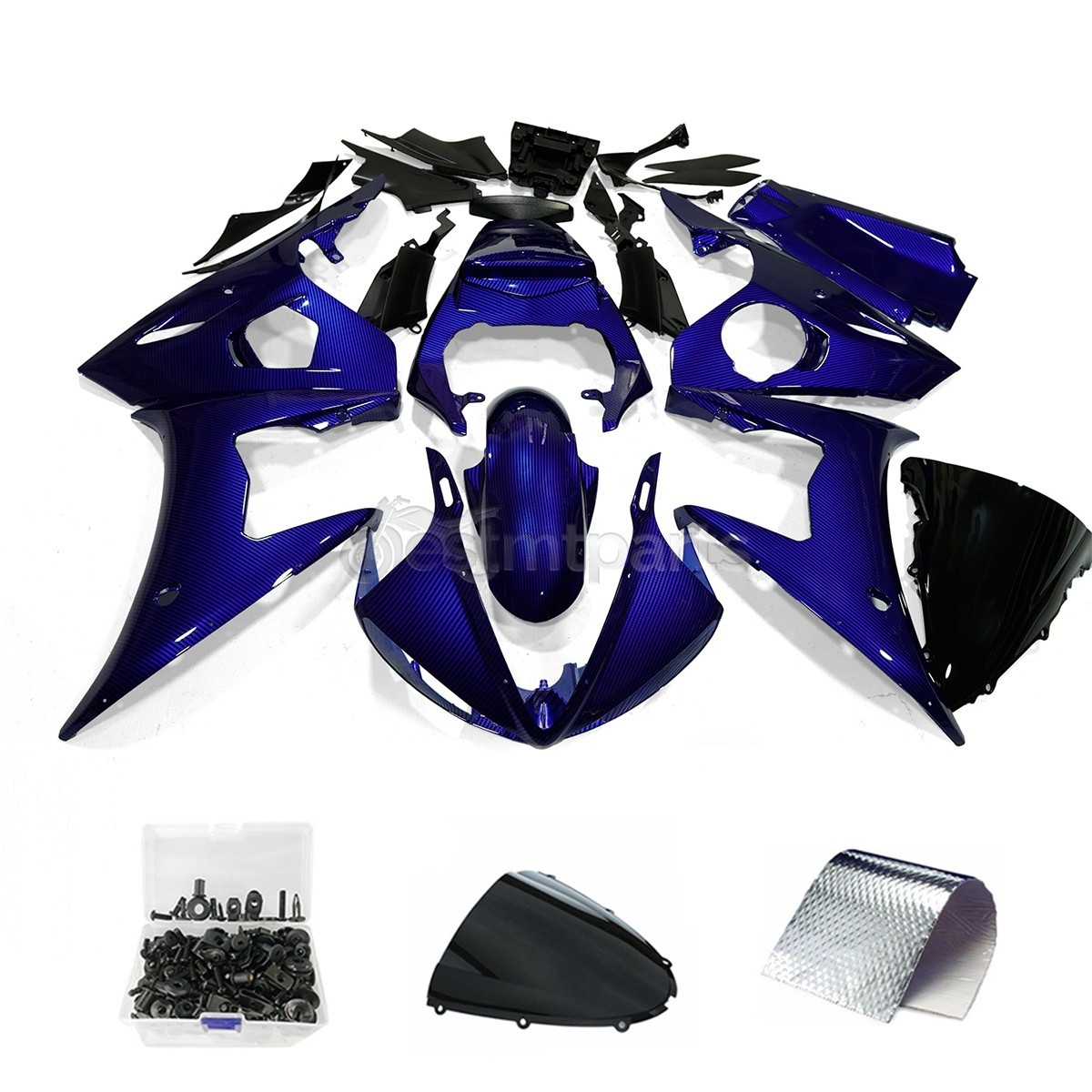 For Yamaha YZF R6 03-04 /R6S 2006-09 Blue Black Carbon Fiber Fairing Kit +Bolts