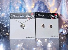 Disney Minnie Mouse Silver Rose Gold Earrings  Necklace Set New Free Shipping
