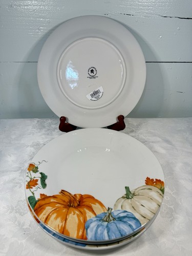 Set/4 Royal Norfolk PUMPKINS 10 5/8" Dinner Plates Thanksgiving Autumn Fall Leaf - Picture 3 of 5