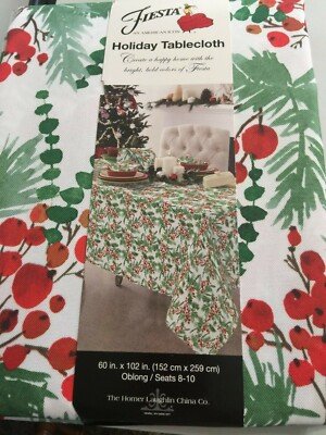 Fiesta HOLIDAY Tablecloth 60 x 102 ''Christmas Large Holly red greenery berries  