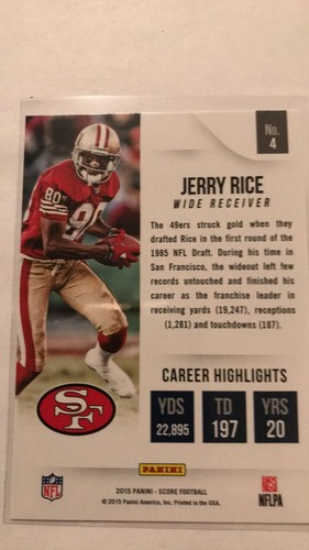 2015 Panini Score All - Time Franchise Jerry Rice of Niners # 4.NEW. - Picture 2 of 3