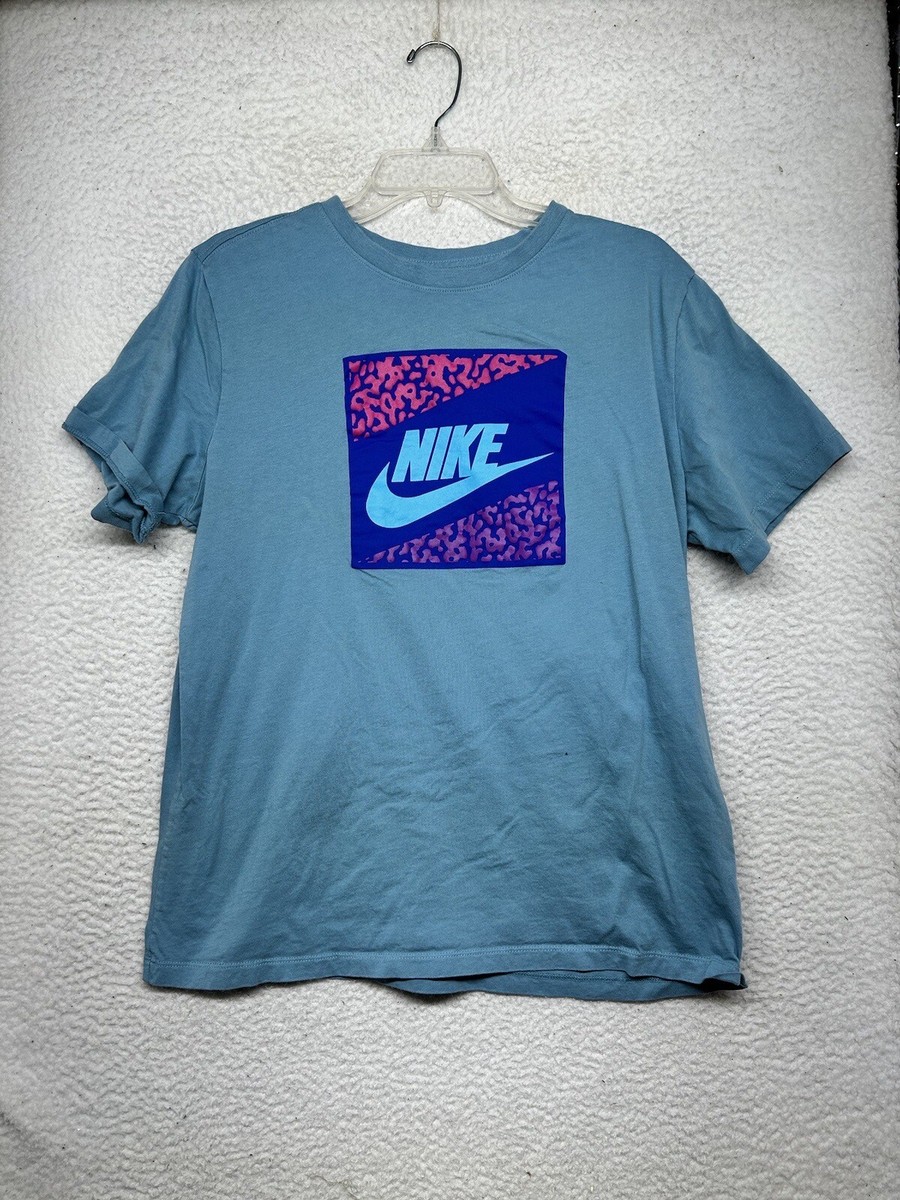 Nike Sportswear Shirt Mens L Large Blue Aqua Futura Logo Short