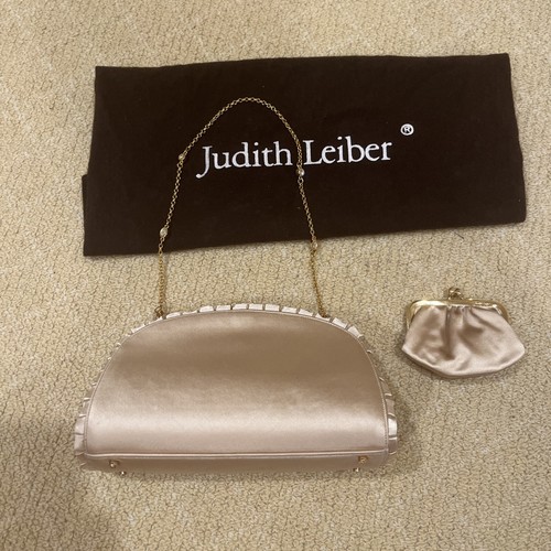 NWOT Judith Leiber Beige Satin Jeweled Shoulder Bag Clutch Evening Purse - Picture 2 of 10