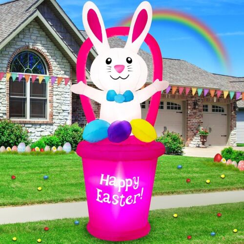 EASTER BUNNY IN BASKET EGGS AIRBLOWN INFLATABLE YARD DECORATION 6 FT