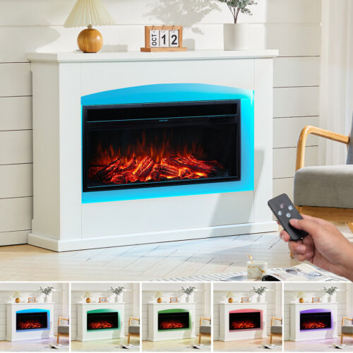 Electric 7-LED Flame Fireplace Inset Fire Surround Suite with Mantelpiece Decor - Picture 4 of 14
