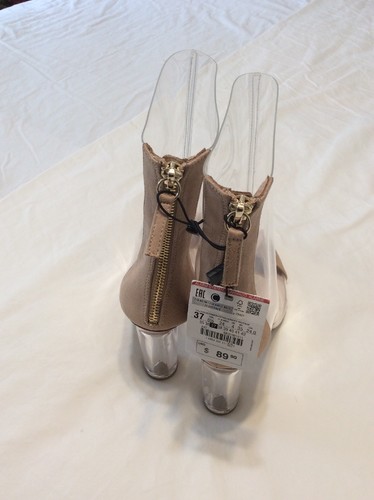New Zara Natural Beige Heeled Transparent Vinyl Ankle Boots SZ 6.5 - Picture 6 of 9
