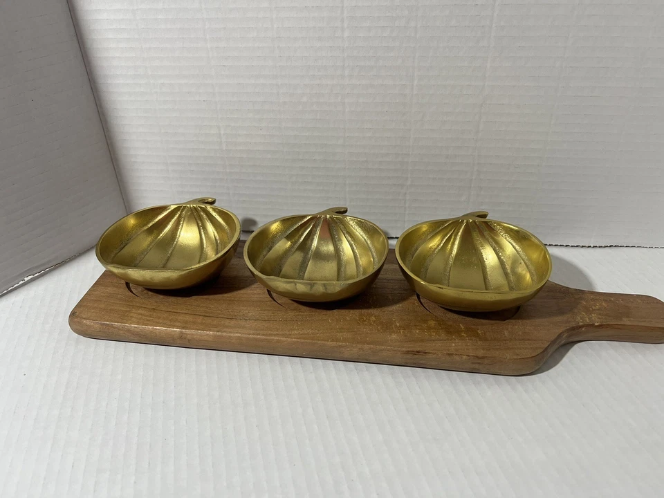 Tray Paddle Board with 3 brass pumpkin bowls Harvest Thanksgiving Thirsty Stone - Image 2 of 4