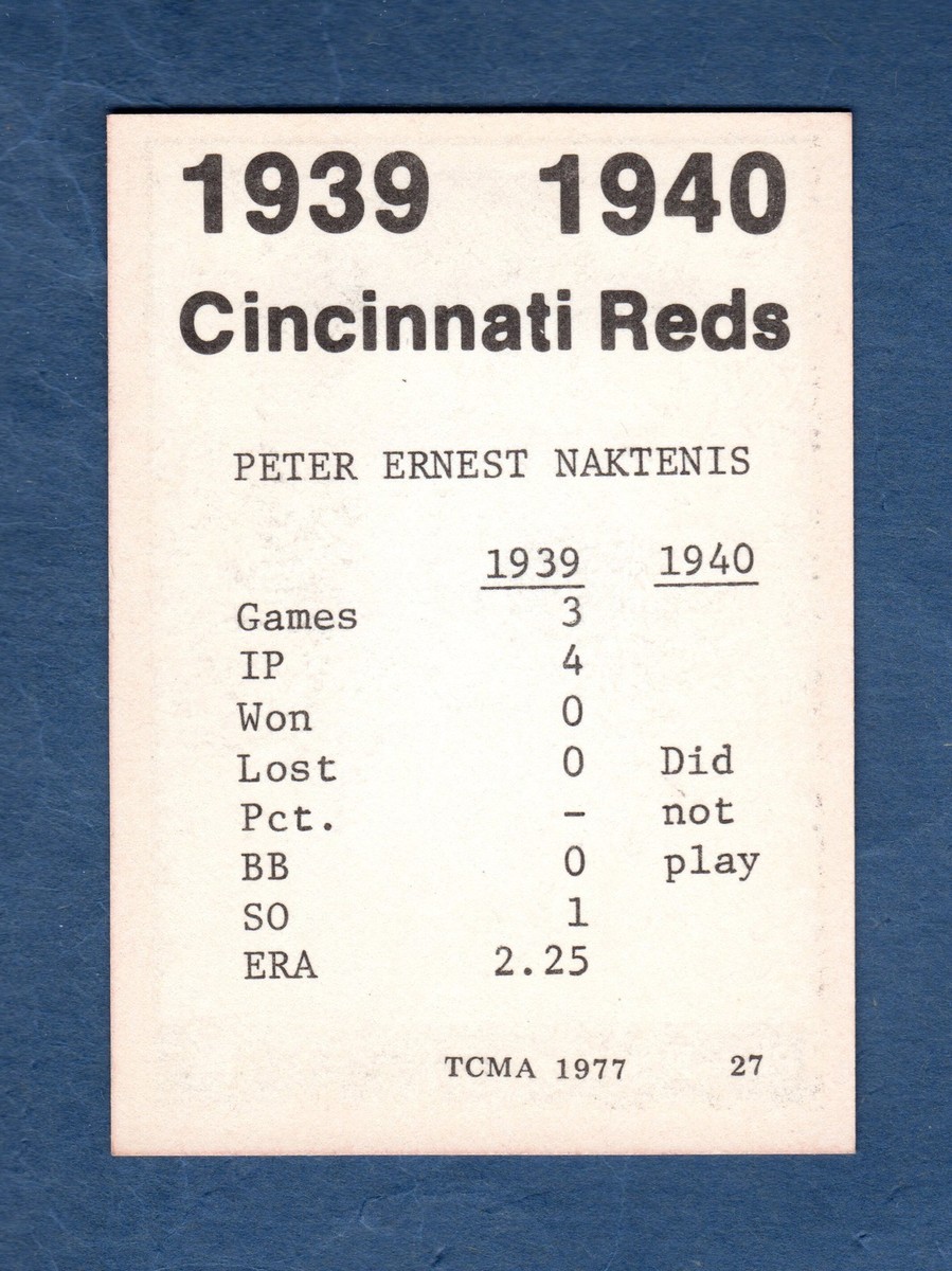 タレントカード RT-58627 1977 TCMA 1939-40 Cincinnati Reds - Pete Naktenis #27 (RC