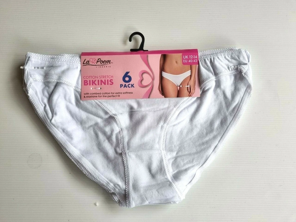 6 PACK LADIES BIKINI BRIEFS white COTTON STRETCH