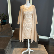 Women’s Tea Length BodyCon Dress Matching Chiffon Jacket Corset Back Size XS