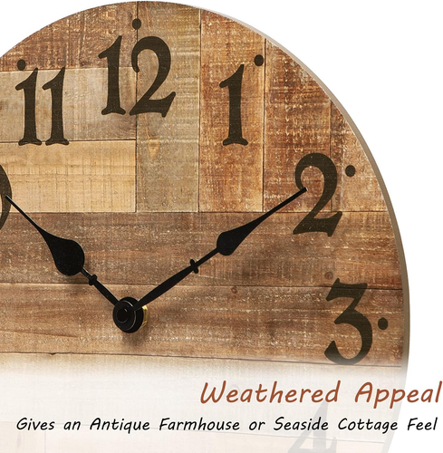 Rustic Farmhouse Wall Clock - 12 Inch Battery Operated Silent Non Ticking Vintag - Picture 5 of 6