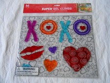 NEW LARGE Valentine's Day Hearts XOXO Glittery Window Gel Clings Stickers 12 ct