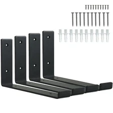 4 Pack Black J Metal Shelf Bracket 8 inch Heavy Duty Support 7.5"L4"H1.5"W