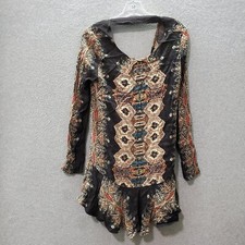 Free People Women Dress Small Brown Mini Smooth Talker Tunic Long Sleeve