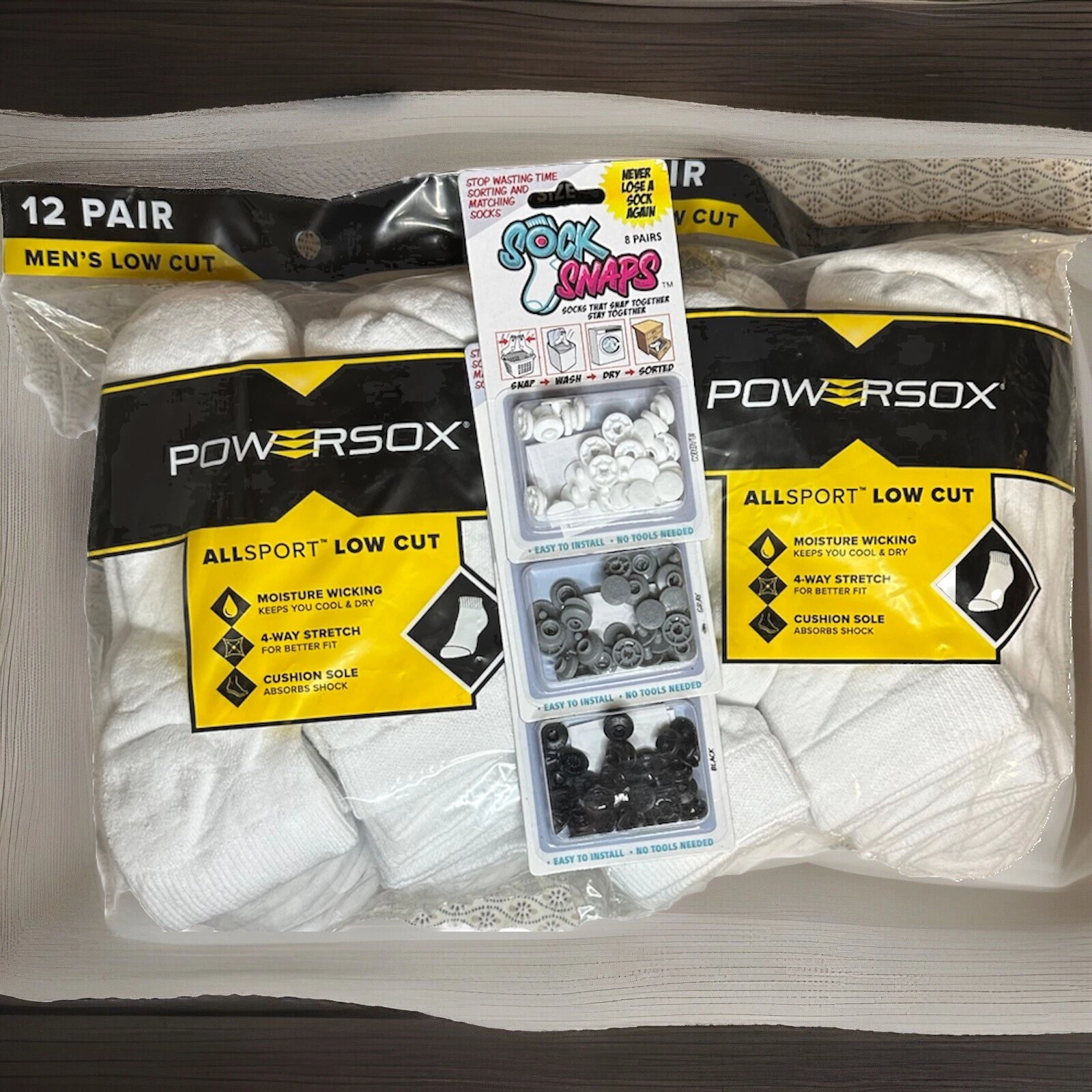 Mens Powersox AllSport Low Cut Socks 24 Pairs Total! White Sizes 6-12 +$15 GIFT!