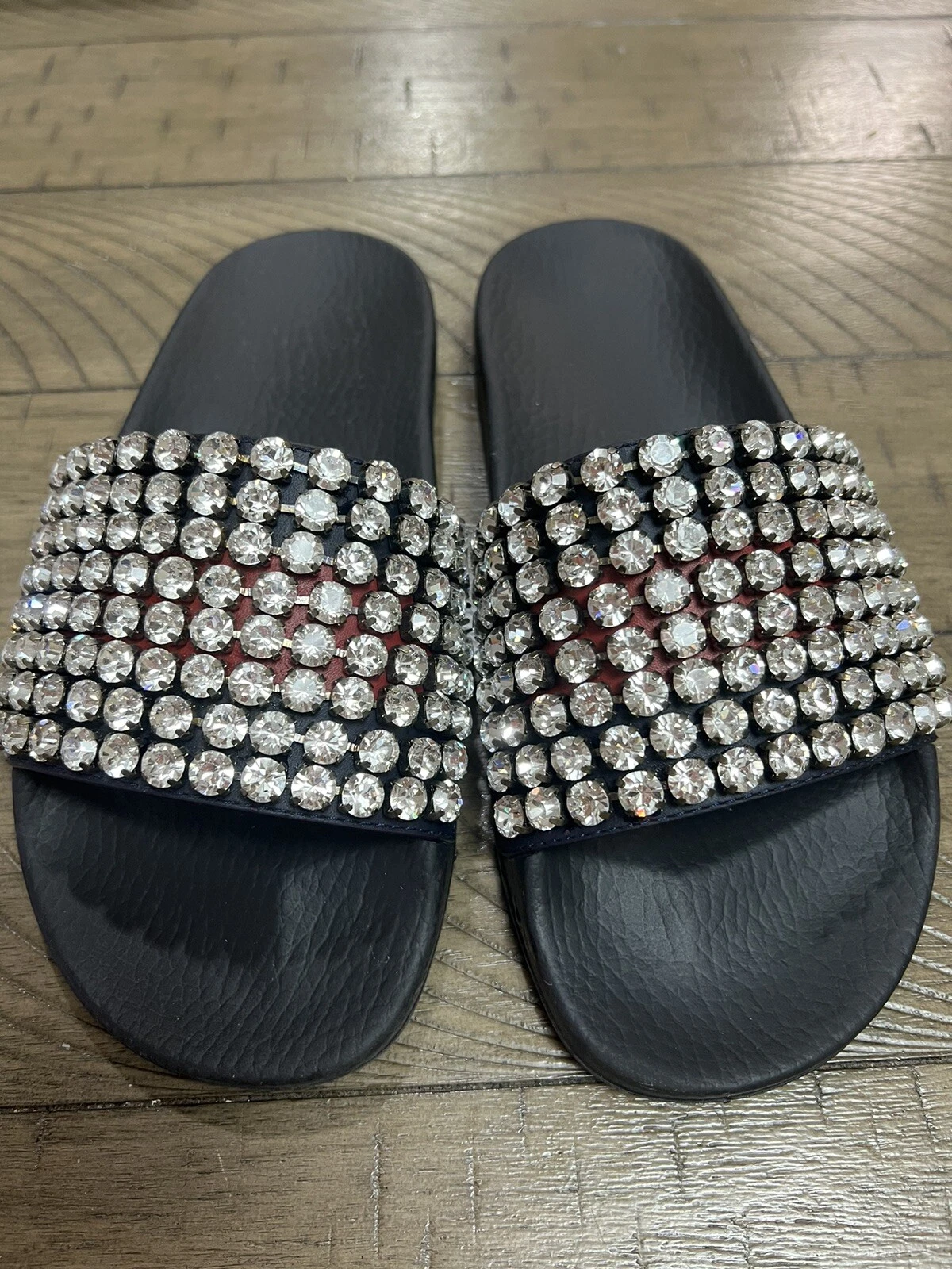 Sandales Web GUCCI cristaux cristaux chaussures coulissantes taille 37, Pursuit Apollo Pool