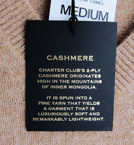 100% Cashmere 2-Ply V-Neck Sweater CAMEL Brown Charter Club Luxury Size M - NEW - Picture 7 of 7