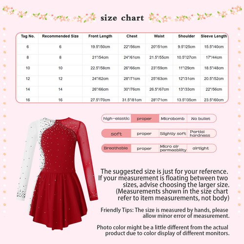 Kids Girls Leotard Rhinestone Dance Dress Ice Roller Gymnastics Skating Outfit - Picture 52 of 98